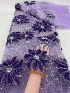 Flora diamant brodé à la main 2025 haute qualité perles lourdes paillettes <span class=keywords><strong>Net</strong></span> français dentelle tissu matériel pour robe - Product Image 6