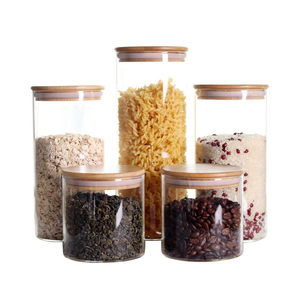 Canister Set of 5 Glass Kitchen Canisters with Airtight Bamboo Lid Glass Storage Jars for Kitchen
