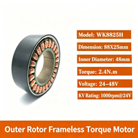 Moteur BLDC sans cadre à couple élevé WK8825H 24-48V 2.4Nm 1000RPM à arbre creux pour cardan de drone, bras de dispositif médical et équipement de système