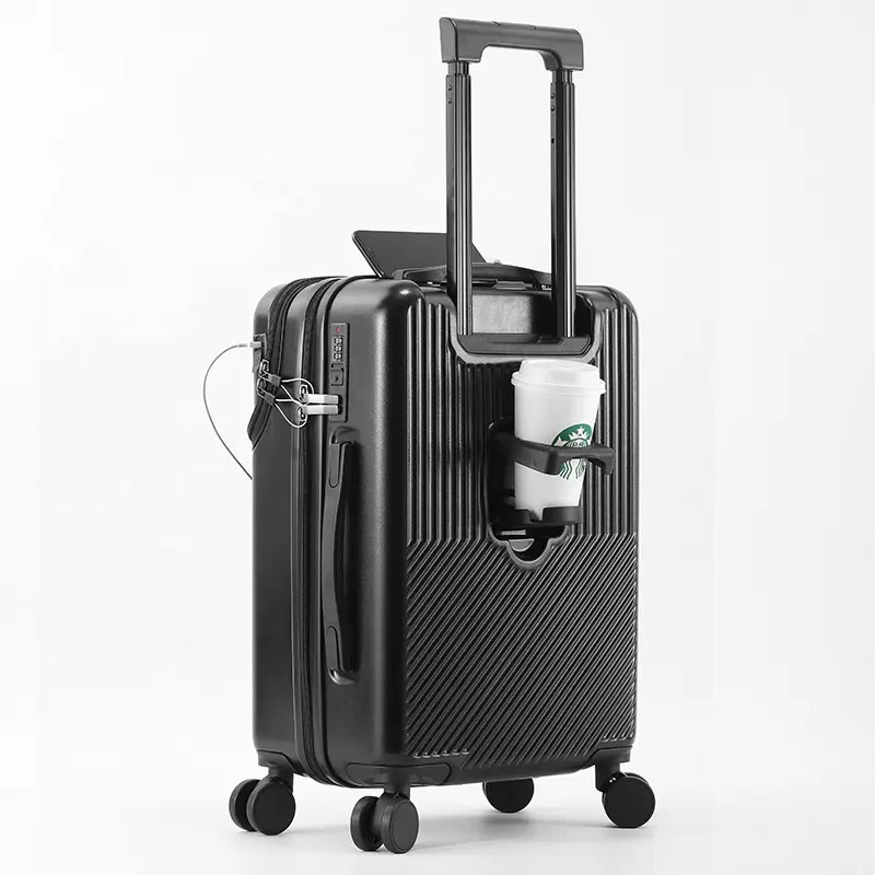 Front Opening Business Style USB Laptop Pocket TSA Lock Spinner Travel Lightweight Carry on Suitcase Trolley Luggage