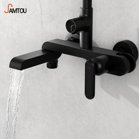 Ensemble de douche mural moderne en laiton noir avec mitigeur et pommeau pluie