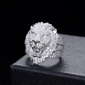 Best Seller Fine Jewelry Hand Made Sterling Silver Lion Head 3.25 Carat Moissnaite Ring For Men