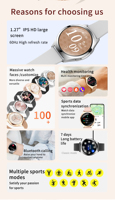 Montre connectée Y35 Gold avec écran AMOLED de 1,27 pouces, appels Bluetooth, étanche IP68, suivi de la santé et du sommeil pour femmes, Fitcloudpro, magnétique