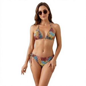 Ensemble bikini imprimé cachemire pour femme avec haut dos nu à nouer et bas à perles, maillot de bain extensible personnalisé BD - Product Image 2