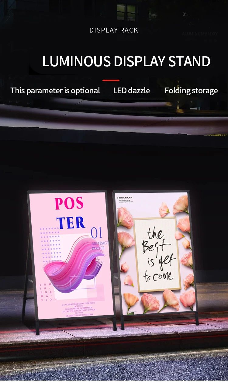 80*120 cm Led Poster A-Frame Folding Standing Tempered Glass Sign