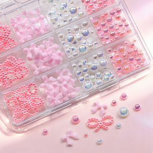Accesorios de Joyerí<span class=keywords><strong>a</strong></span> para Uñas al por Mayor: 12 Cajas Mixtas de Gemas de Media Perla Rosa Estilo Dulce y Sirena Holográfica para Uñas - Product Image 2