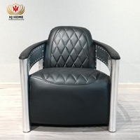 Fauteuils Aviateur HJ HOME en cuir noir capitonné, fauteuils vintage, canapé individuel en aluminium industriel