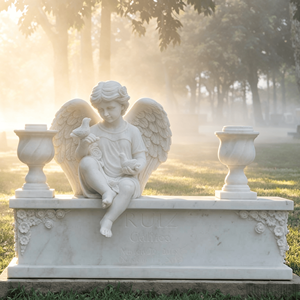 Monumento Funerario Blanco de Fábrica para Bebés, Diseño Moderno para Cementerio, Estatua de Ángel Bebé en Mármol Natural - Product Image 1