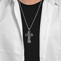 Collar con Colgante de Cruz de San Miguel Arcángel, Estilo Retro Artístico, Acero Inoxidable, Diseño Desgastado