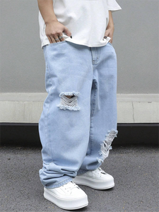 ZY Casual Streetwear Washed Ripped Frayed Herren Jeans Jeans Benutzer definiertes Logo Gerade Beine Jean <span class=keywords><strong>Pants</strong></span> Loose Fit Jeans hose für Herren - Product Image 3