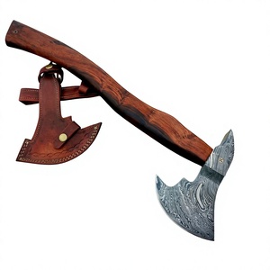 Tête de hache Tomahawk en acier de Damas, manche en bois de rose, hache de combat artisanale avec étui en cuir OEM OBM - Product Image 1