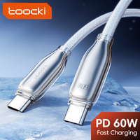 Câble USB-C vers USB-C Toocki à charge rapide, transparent, en alliage de zinc, PD 60W, avec puce intelligente, tressé en alliage de zinc, pour ordinateur portable