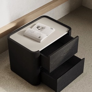 Table de <span class=keywords><strong>chevet</strong></span> minimaliste moderne à 2 tiroirs, noire, avec coins arrondis, pour chambre à coucher - Product Image 4