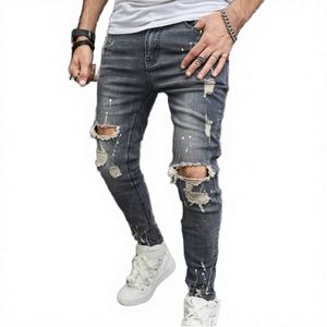 Jeans para Hombre, Estilo Americano, Desgastados, a la Moda, Holgados, Rectos, de Pierna Ancha, Cintura Elástica con Cordón, Pantalones Largos - Product Image 3