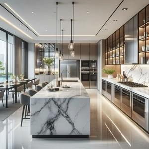 사용자 정의 현대 럭셔리 높은 광택 옻칠 스테인레스 카 케이스 주방 캐비닛 싱크 아일랜드 주방 가구 디자인 - Product Image 1