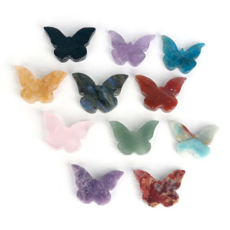 Wholesale natural rose quartz amethyst moonstone energy gemstone colorful crystal carving butterfly for home decoration