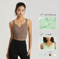Soutien-gorge de sport côtelé pour femme, respirant, léger, à maintien élevé, extensible dans quatre directions, coupe ajustée, pour la course et la gym, avec logo personnalisé, style débardeur