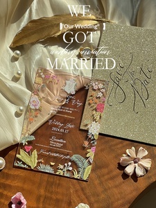 Invitations de mariage et lettres de fiançailles en acrylique, illustration florale, peintes à la main, style professionnel élégant haut de gamme - Product Image 6