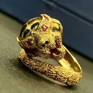 مجوهرات فاخرة عالية الجودة 18 قيراط الذهب الحقيقي الماس الحقيقي الفهد الملونة الياقوت حلقة مفتوحة - Product Image 3