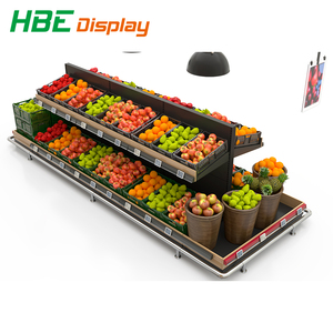 Étagère de présentation de fruits de style île <span class=keywords><strong>en</strong></span> métal et <span class=keywords><strong>bois</strong></span> <span class=keywords><strong>avec</strong></span> caisse - Product Image 3