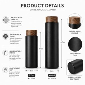 Custom Logo 400ml Vacuum Insulated Stainless Steel Water <b>Bottle</b> with Wood Grain Lid Leakproof Thermal Flask for Corporate Gift - Product Image 3