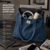 Sac fourre-tout en toile denim délavé personnalisé, bleu indigo, sac à bandoulière en coton pour femme, style vintage streetwear, pour les trajets quotidiens