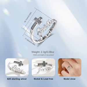 Anelli Merryshine con Croce Celtica, in Argento Sterling 925, Aperti e Regolabili, Anello della Promessa dell'Amore e dell'Eternità - Product Image 2