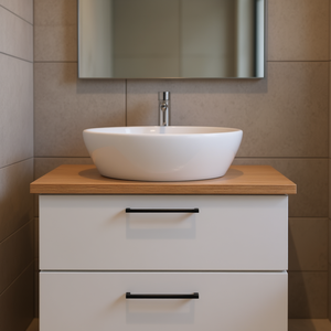 Mueble de Baño de Madera Maciza Marrón Claro, Encimera de 31.5x15.7x0.8-1.6 Pulgadas con Acabado Luminoso, Diseño Moderno y Minimalista - Product Image 2