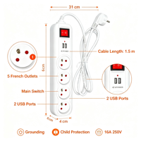 Multiprise industrielle et hospitalière blanche avec 5 prises, 2 ports USB (A et Type-C), interrupteur et cordon personnalisé H05VV-F