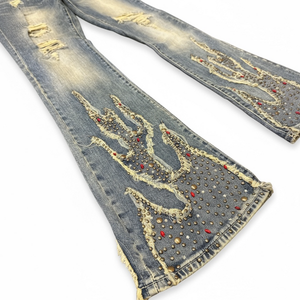 Jeans <span class=keywords><strong>en</strong></span> denim évasés pour hommes HaiYao, personnalisés, vintage, avec rivets et strass, lavage vintage, streetwear, OEM ODM, approvisionnement <span class=keywords><strong>en</strong></span> jeans <span class=keywords><strong>en</strong></span> denim pour hommes - Product Image 4