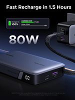 UGREEN Nexode Power Bank 20000mAh 145W Carga rápida con cable USB C incorporado, cargador portátil de 3 puertos para computadora portátil
