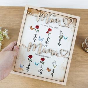 Adorno DE MADERA PARA EL Día de la madre, nombre, flor de cumpleaños, señalización de madera de doble capa personalizada, una pieza personalizada - Product Image 2