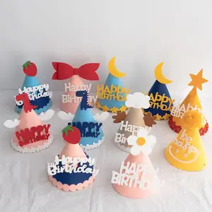 다채로운 펠트 생일 모자 아기 생일 모자 창조적 인 DIY 펠트 파티 사진 소품 모자