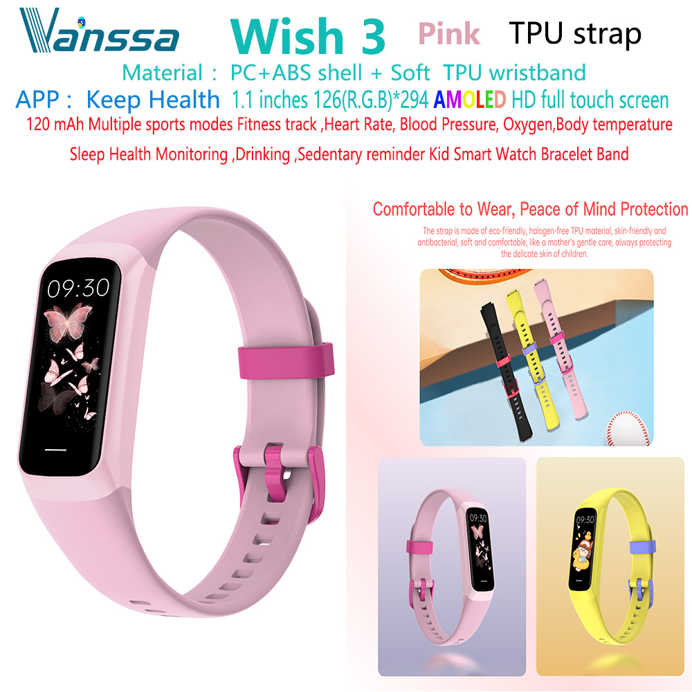สีชมพู Wish-3-เด็ก-สุขภาพ-การนอนหลับ-กีฬา-สมาร์ทวอทช์
