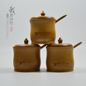 Bamboo Seasoning <b>Jars</b> With Handle Brown Lid Condiment Storage Set For Solid <b>Spices</b> - Product Image 1