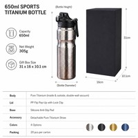 Bouteille d'eau en titane pur 650 ml, à double paroi, isolée sous vide, avec bouchon rabattable, pour la randonnée, le cyclisme, logo personnalisé, boîte cadeau