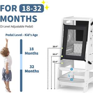 202405 blanc petite tour hauteur réglable avec apprentissage noir blanc activité conseil enfant en bas âge tabouret de cuisine pour enfants escabeau - Product Image 3