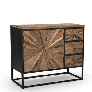 Designer Wagon Wood <b>Sideboard</b> Natural Wood Finish with Black Powder Coated Metal Frame Modern <b>Storage</b> Cabinet for Home Decor - Product Image 2