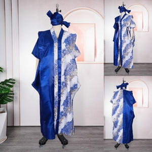 <span class=keywords><strong>Robe</strong></span> africaine de luxe J73 grande taille pour femme, vêtement ample à manches mi-longues, imprimé, style <span class=keywords><strong>Boubou</strong></span> Femme Dashiki avec foulard - Product Image 4