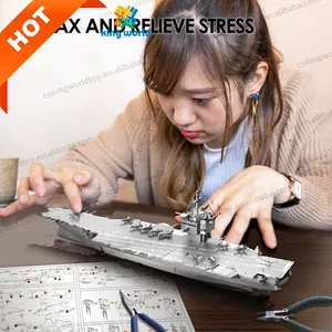 Piececool 인기있는 군사 시리즈 3D 금속 퍼즐 장난감 성인 조립 항공 모함 USS 엔터프라이즈 CVN-65 군함 모델