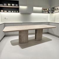 Table à manger pliable minimaliste moderne en marbre travertin naturel, mobilier de salle à manger en pierre naturelle massif