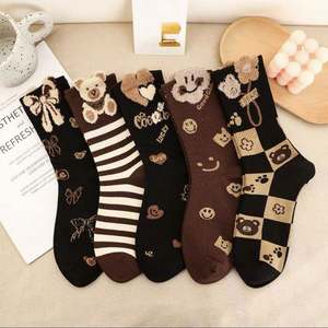 Wholesale Student Cotton <b>Socks</b> Custom Coffee Color Bear Leisure Match Tall Tube Breathable Women Winter <b>Socks</b> - Product Image 6
