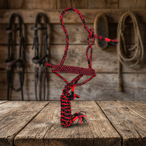 Rub International Modèle 7860H Premium, Lanière en corde de nylon nouée à la main, Têtière tressée arc-en-ciel |   Logo de cheval personnalisable en taille ajustable - Product Image 2