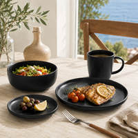 Service de table en céramique et grès noir mat minimaliste de luxe, assiettes, bols et tasses pour hôtels, cuisine, vaisselle de table