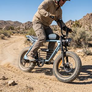 Vélo électrique tout-terrain à pneus larges de 20 pouces, prêt pour la piste désertique, avec suspension avant, idéal pour la conduite sur routes poussièreuses et terrains secs. - Product Image 2