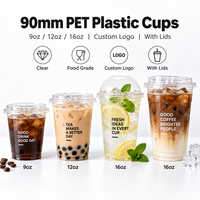 Gobelets en plastique jetables PET de 90 mm, 10 oz, 12 oz, 14 oz, 16 oz, gobelets en plastique transparent avec couvercles, logo personnalisé, gobelets pour bubble tea, gobelets pour boissons froides