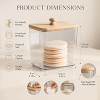 Organisateur de rangement pour salle de bain avec couvercle en bambou, transparent en PET avec couvercle en bois, vente en gros, export
