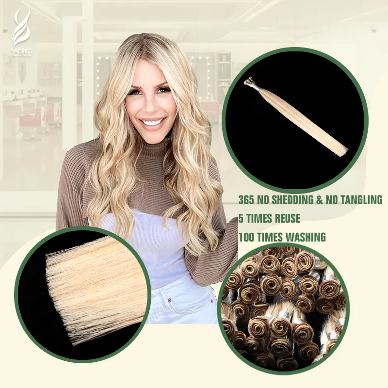 YADING 2022 New Arrival hand tied extensions D18-22 18" Brown Blonde 100% rawl human virgin hair Extensions