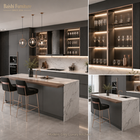 Meubles de cuisine modulaires modernes - Design en bois écologique ignifuge, options de finition en stratifié/verre/acrylique, charnières et robinets en MDF