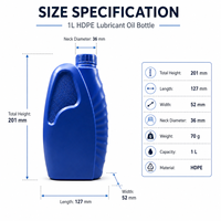 Bouteille d'huile moteur 1L en PEHD anti-fuite avec poignée ergonomique, grip côtelé et bouchon à vis pour conteneur de lubrifiant moteur – Vente en gros